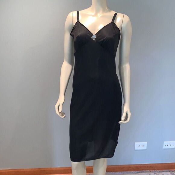 Vintage Black Nylon Slip Dress Size Medium - Picture 1 of 9